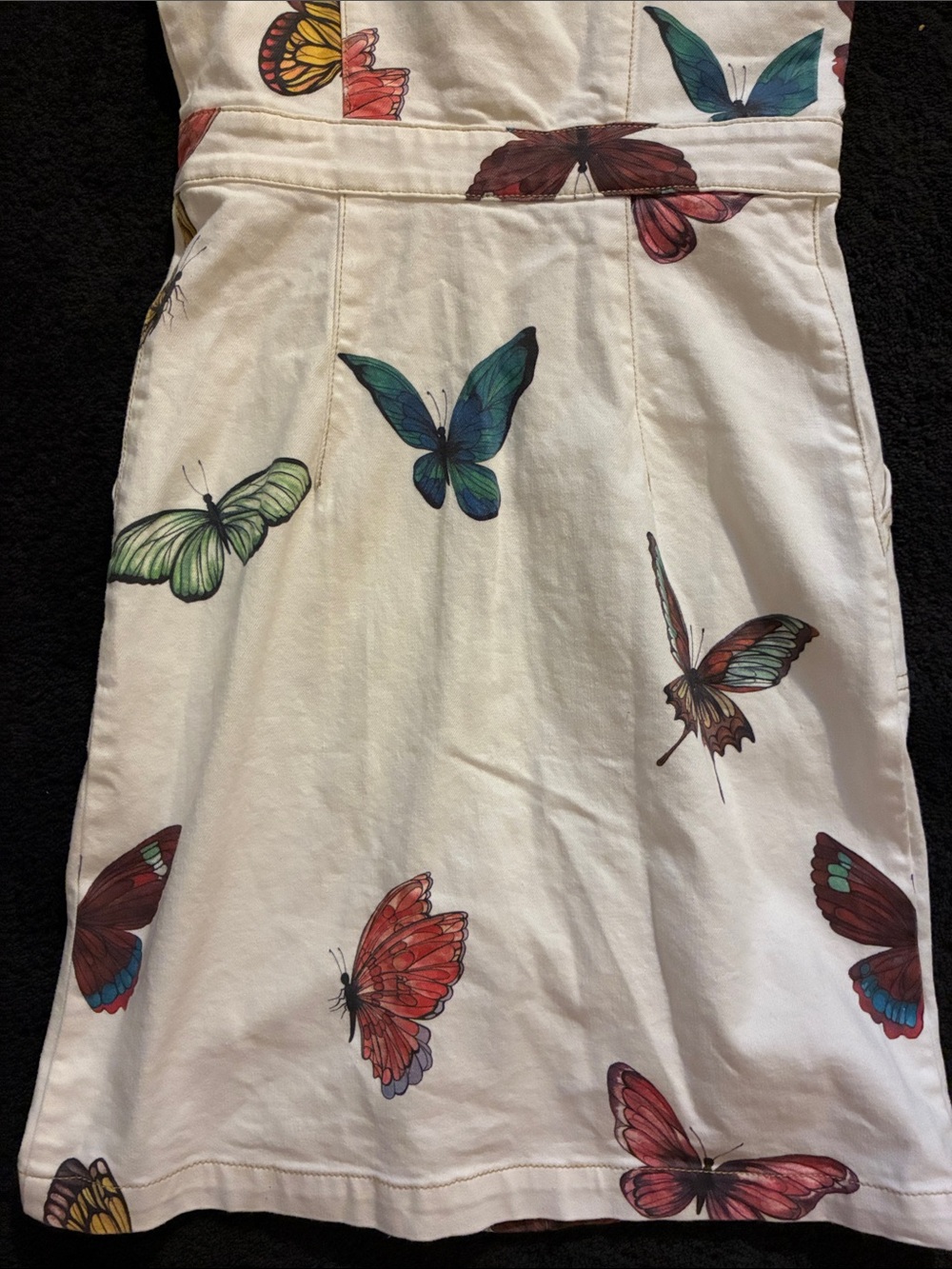 Rachel Antonoff Cream Button-Front Apron Dress Pockets w/Butterfly Print size 0 - Picture 12 of 13
